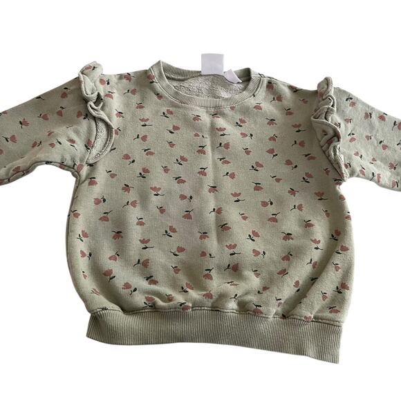 Zara Girls Light Green Ruffle Sleeve Floral Sweatshirt size 12-18 months - Picture 1 of 5